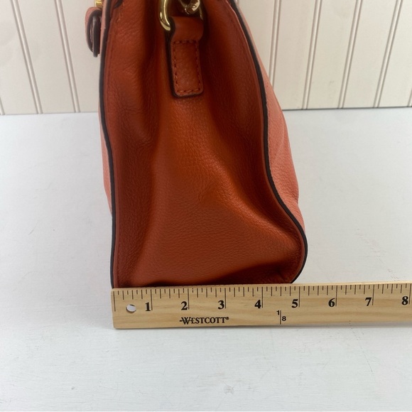 Michael Kors Hamilton Orange Pebble Leather Gold Chain Satchel Shoulder BagPurse - Picture 9 of 16